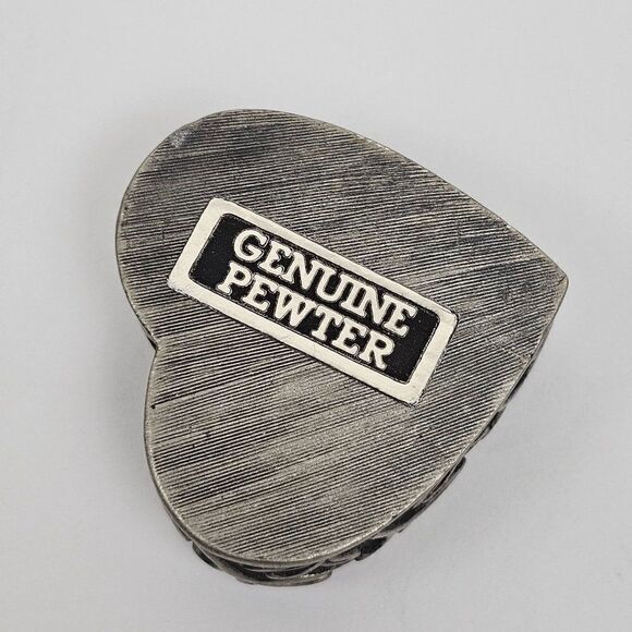 Vintage JJ Jonette Floral Heart Butterfly Brooch Pin Trinket Jewelry Box Pewter - Picture 8 of 13